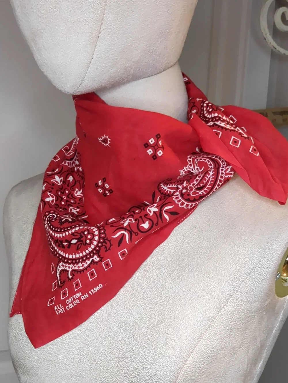 Vintage 1970s Red Classic Bandana Scarf Western Rodeo Cowboy Cowgirl RN13960